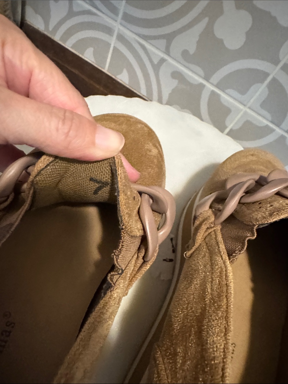 Pierre Dumas Tan Suede Platform Slip-On Loafers with Chain Accent - Picture 6 of 10